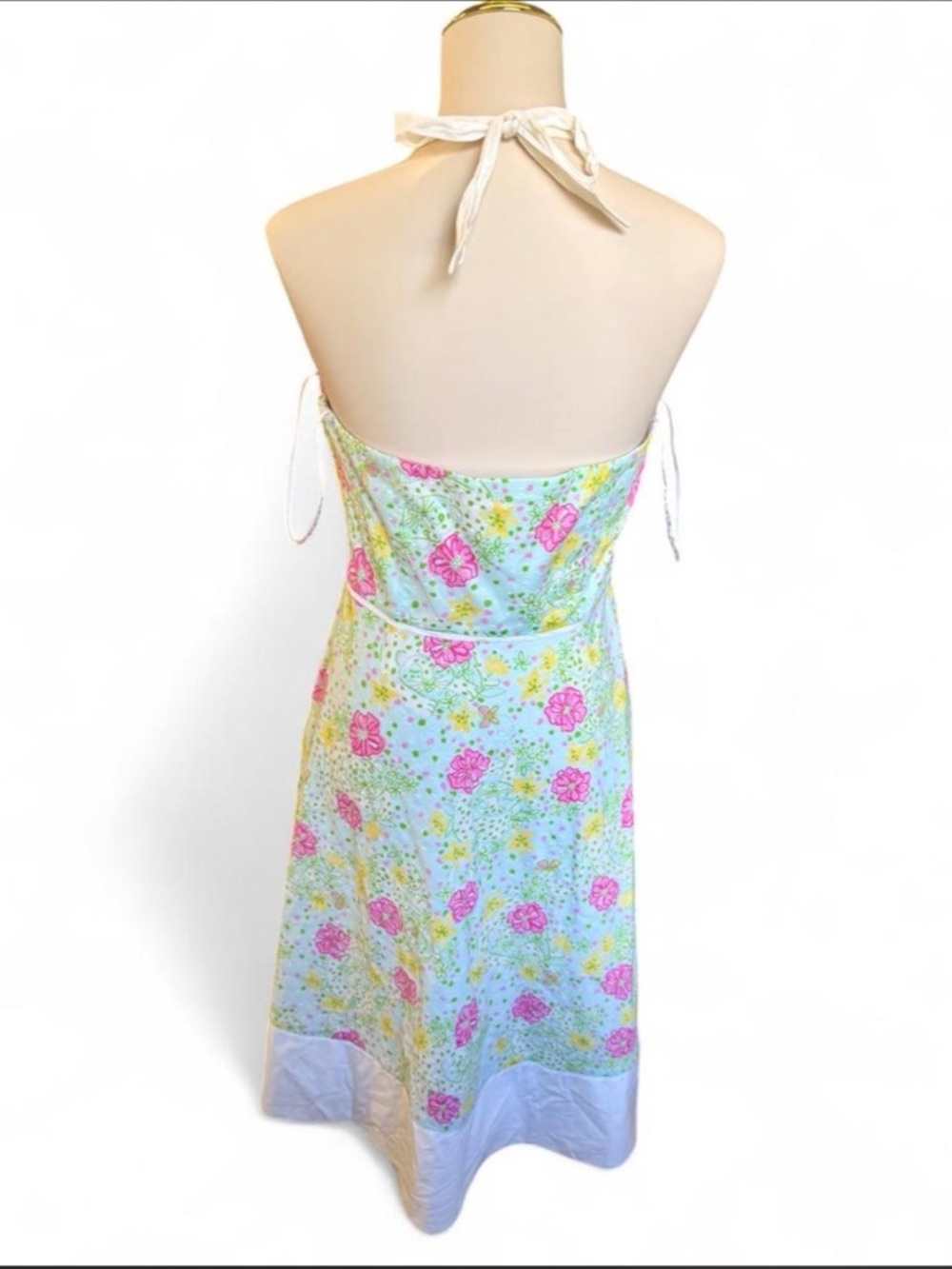 Vintage Lilly Pulitzer White & Pink Floral Swiss Dot Halter Dress - Size 10 - Picture 5 of 9